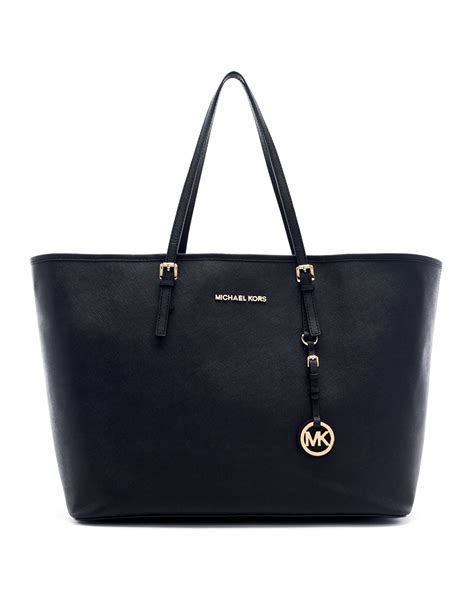 michael kors medium jet set multifunction saffiano tote black|Michael Kors saffiano bag black.